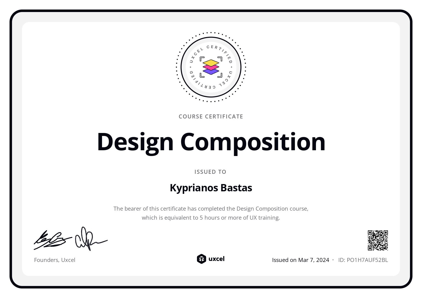 Kyprianos Bastas's certificate
